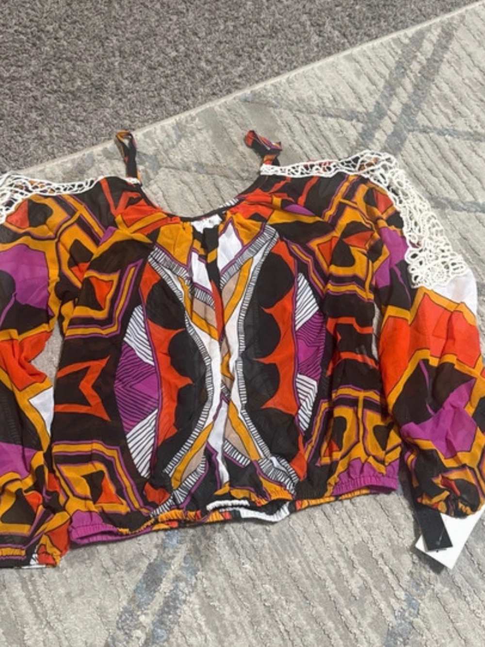 Oxo Multicolor Geometric Off-Shoulder Crop Top - Orange, Purple, Black